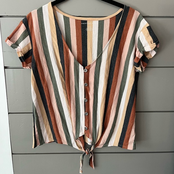 American Eagle Outfitters Tops - American Eagle Striped button down tie front short sleeve top size S
